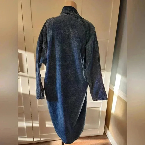 80's vtg Denim rhinestone metallic button front Oversize duster jacket Sz Small - Picture 5 of 8